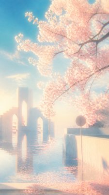 cherry blossom branches against a soft dawn sky, no people