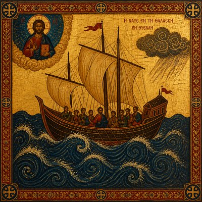 sailing ship on a stormy sea