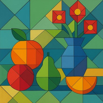 still life arrangement of fruits and flowers