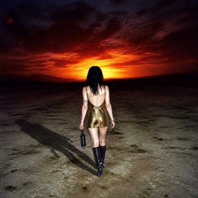 a solitary figure walking toward a glowing horizon across an empty plain, moody atmosphere, no text or lettering