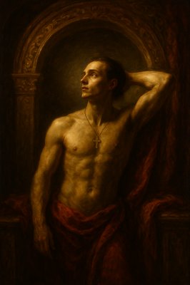 a painting of a man in a red robe