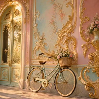 bicyle resting against a wall — Rococo Classical Art Style