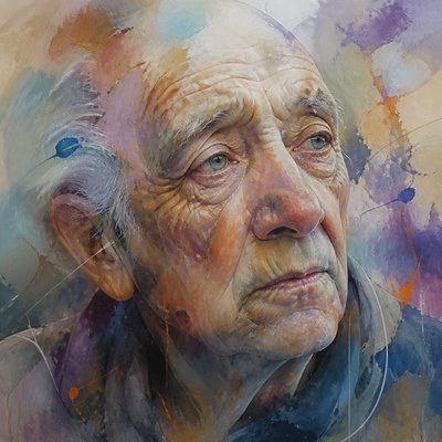 close-up portrait of an elderly person with expressive weathered features