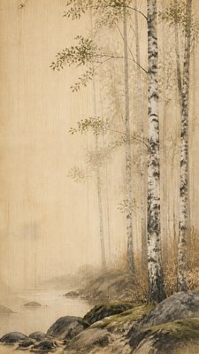 a serene birch forest in soft morning light, no people, no text