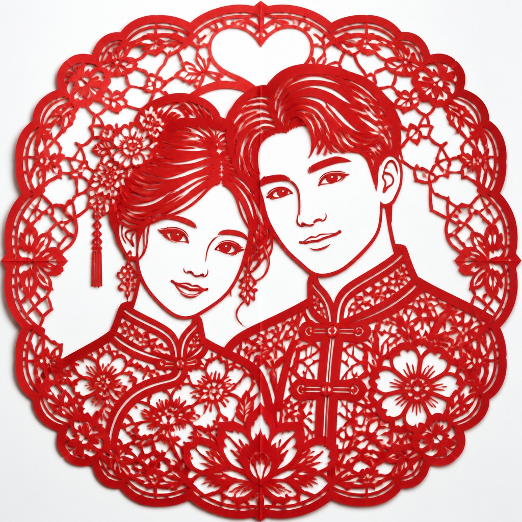 portrait of two people together — Papercutting Art Style