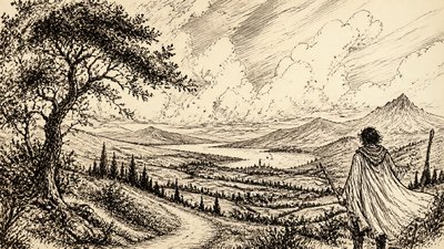 sweeping panoramic landscape with a dramatic sky