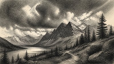 sweeping panoramic landscape with a dramatic sky