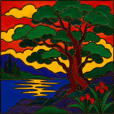 a tree in nature — Cloisonnism Art Style