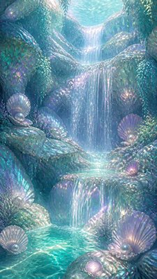 a cascading waterfall in a lush green gorge, no people