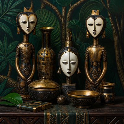 still life with everyday objects — Gabonese Art Style