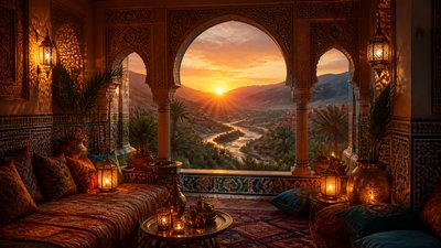 a vast valley with a river winding toward distant mountains at sunrise, no people, no text