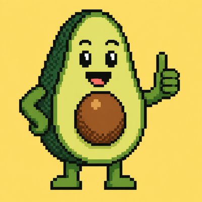 a happy avocado character giving a thumbs up, bold readable design on a plain background, no text