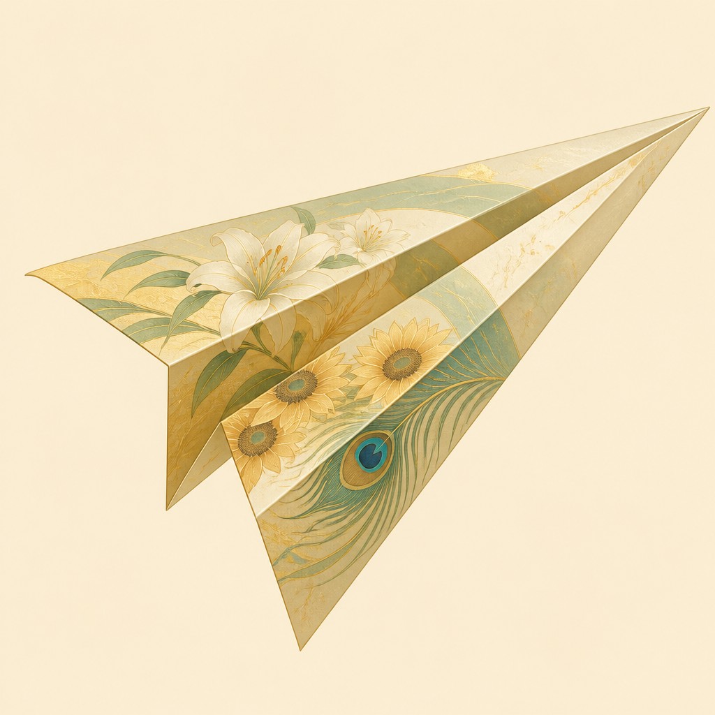 a paper plane, clean minimal composition on a plain background, no text
