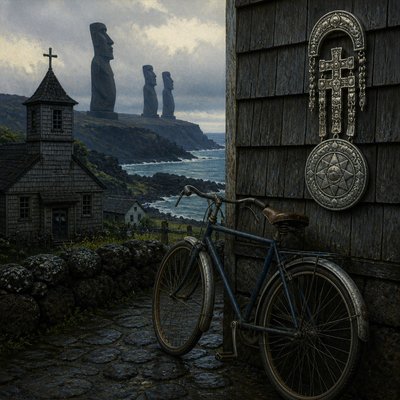bicyle resting against a wall — Chilean Art Style