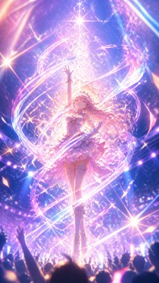 a live music scene with a glowing stage and silhouetted crowd, energetic vertical composition with open space at the top, no text