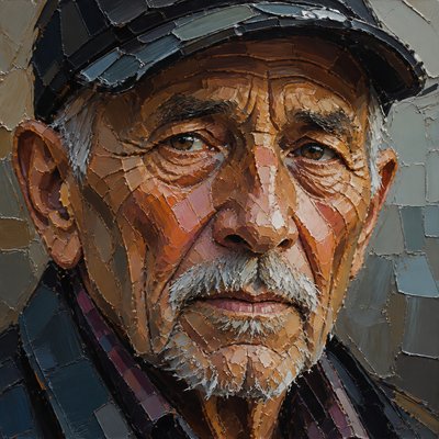 close-up portrait of an elderly person with expressive weathered features