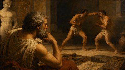 Greek sculptor watches two ignudi boxers hitting each other