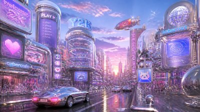 bustling city street panorama at dusk