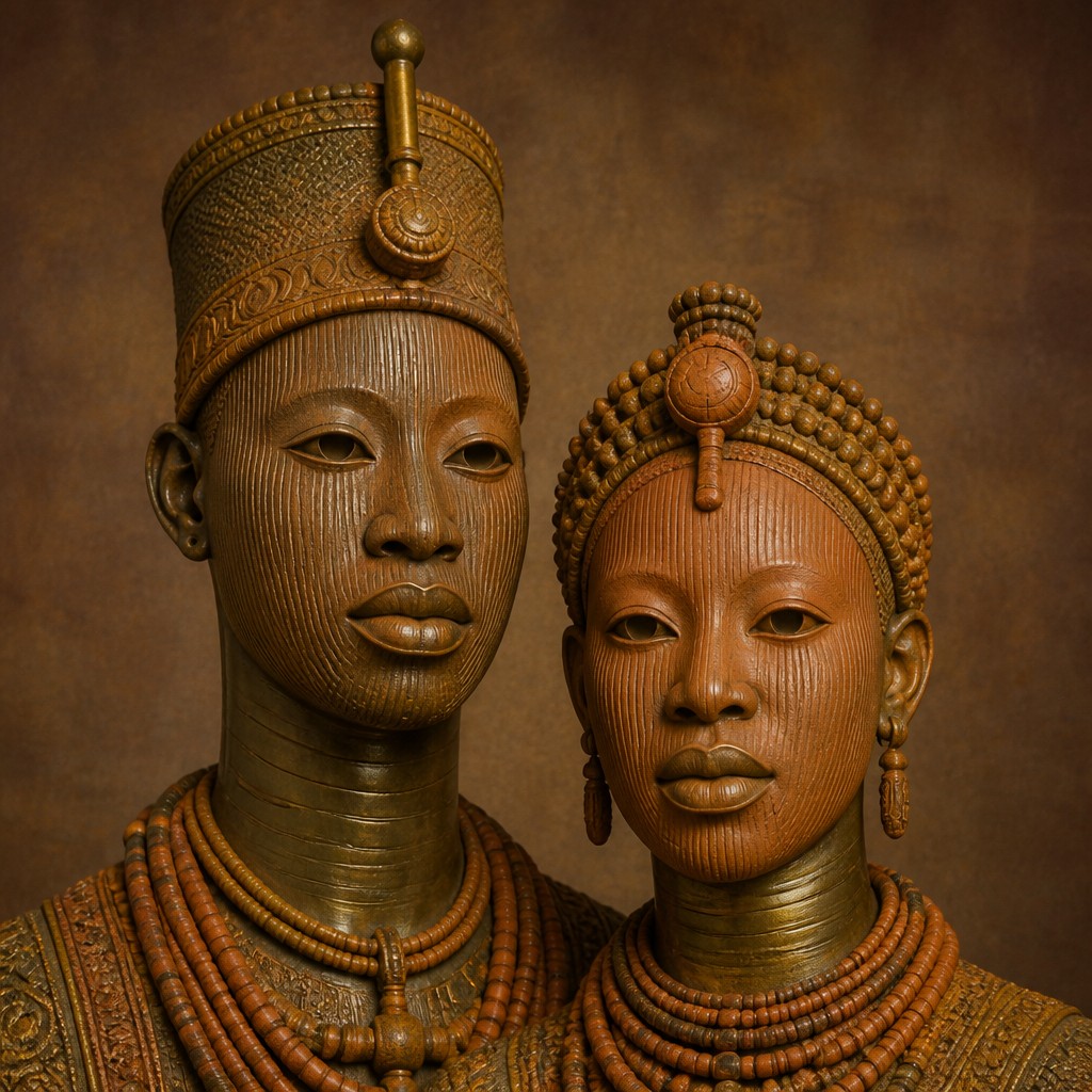 portrait of two people together — Ife Art Style