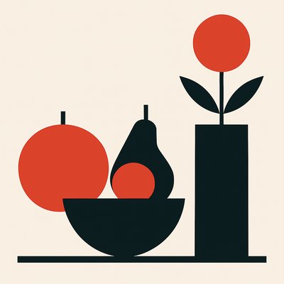 still life arrangement of fruits and flowers