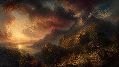 sweeping panoramic landscape with a dramatic sky
