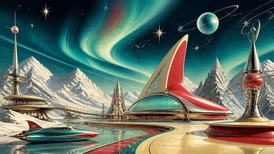a flowing aurora over snowy peaks, wide sweeping composition, no people, no text