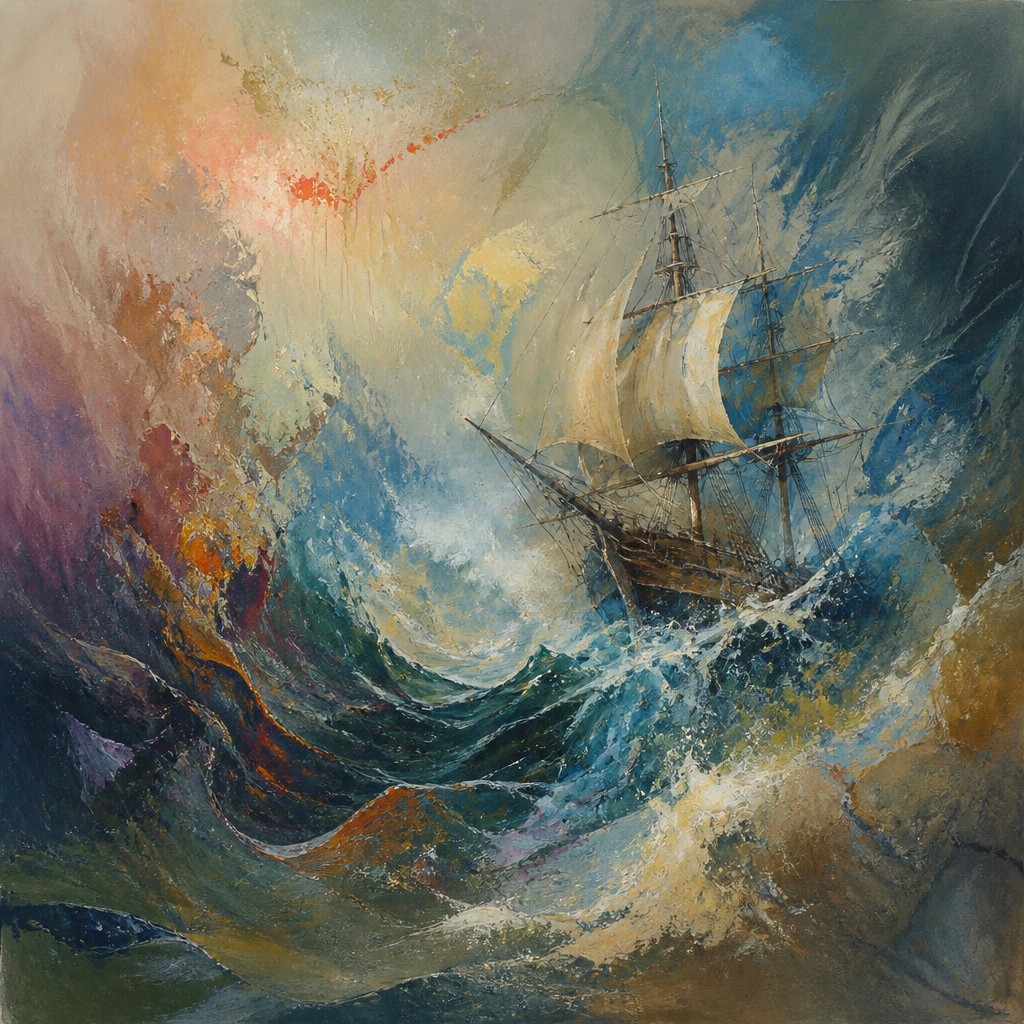 sailing ship on a stormy sea