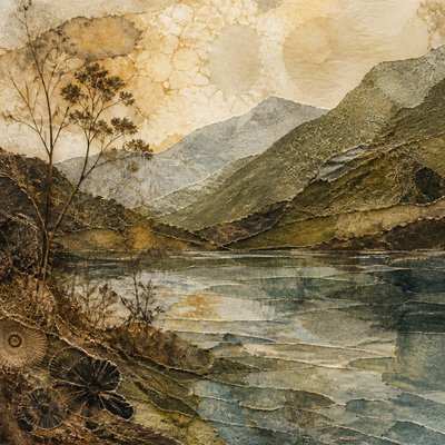 serene landscape with mountains and water