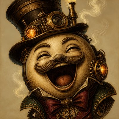 an exaggerated laughing face of an original round mascot character, bold and readable at small size, plain background, no text