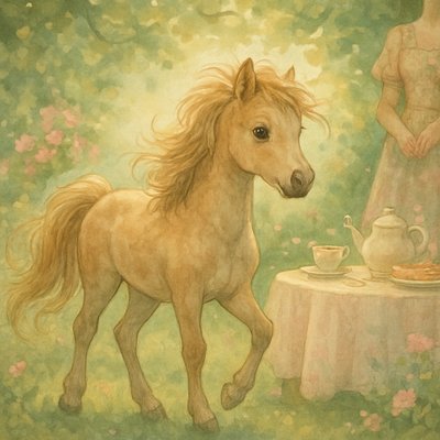 whimsical little horse, intricate details, watercolor-dream mood, gentle movement in the mane and tail, expressive eyes, cinematic depth and color