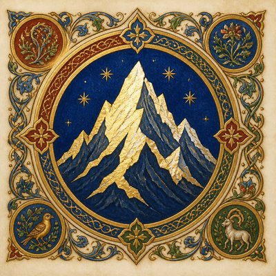 an emblem of a mountain peak inside a circle, simple bold shapes on a plain background, no text or lettering
