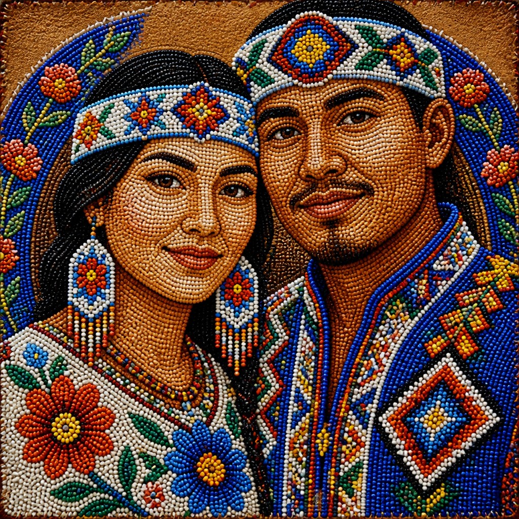 portrait of two people together — Beadwork Art Style