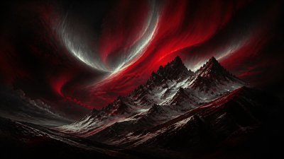 a flowing aurora over snowy peaks, wide sweeping composition, no people, no text