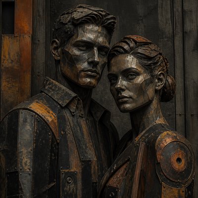 portrait of two people together — Industrial Furniture Art
