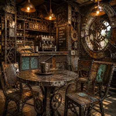 cozy cafe interior with warm lighting