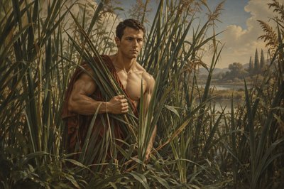 a painting of a man standing in tall grass