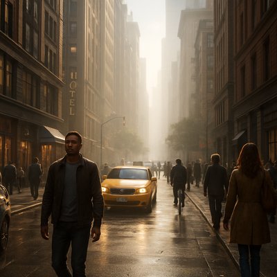urban street with city activity