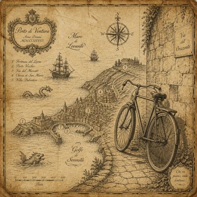 bicyle resting against a wall — Map Art Style