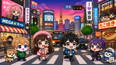 bustling city street panorama at dusk