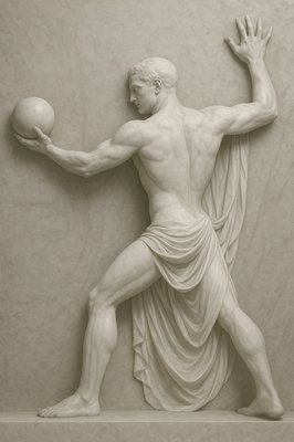 a statue of a man holding a ball