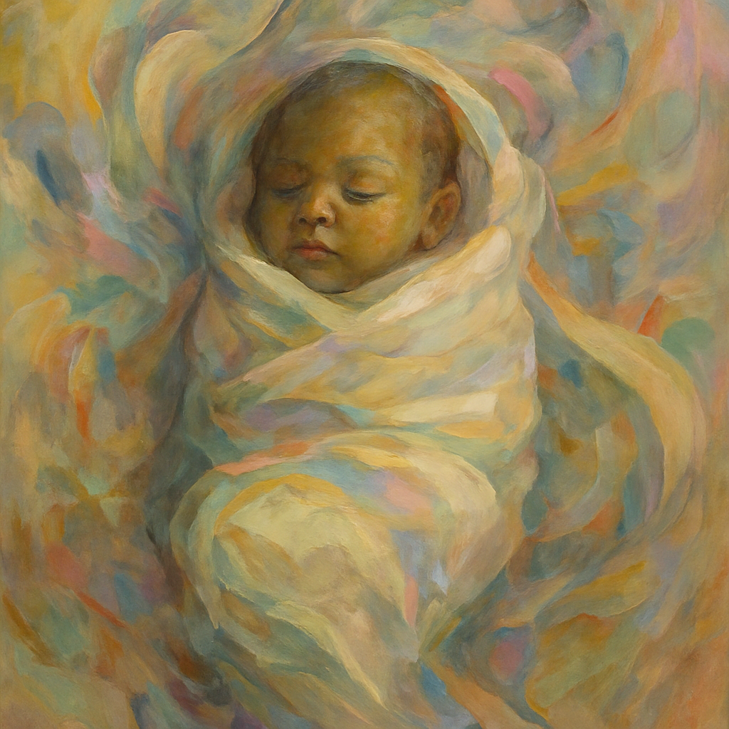 Olive skinned Baby in swaddling cloths