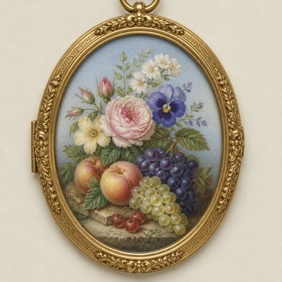 still life arrangement of fruits and flowers