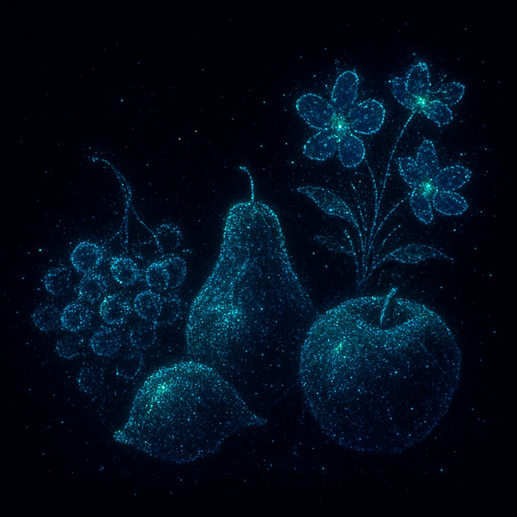still life arrangement of fruits and flowers