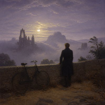 bicyle resting against a wall — Dresden Romantic Art Style