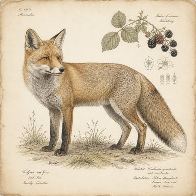 animal standing in natural pose — Traditional Botanical Still Life Art Style