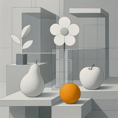 still life arrangement of fruits and flowers