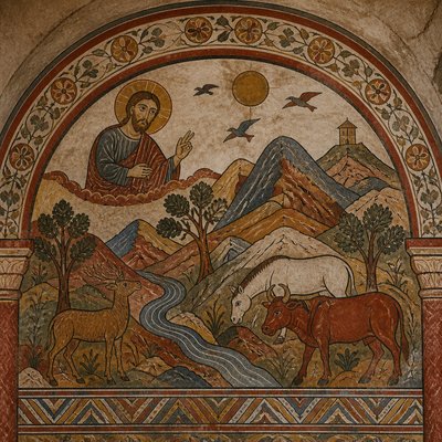 wide landscape with natural scenery — Romanesque Art Style