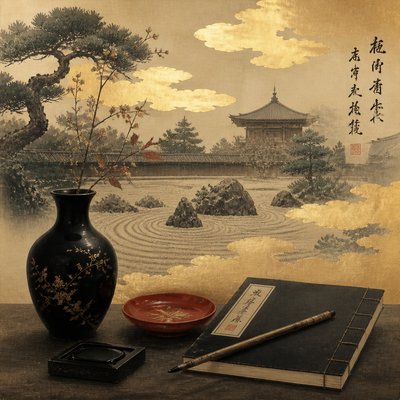 still life with everyday objects — Kyoto Zen Art Style