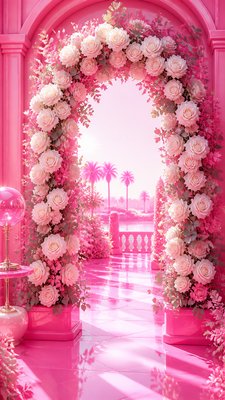 an arch of white roses and eucalyptus in soft morning light, elegant vertical composition with open space, no text