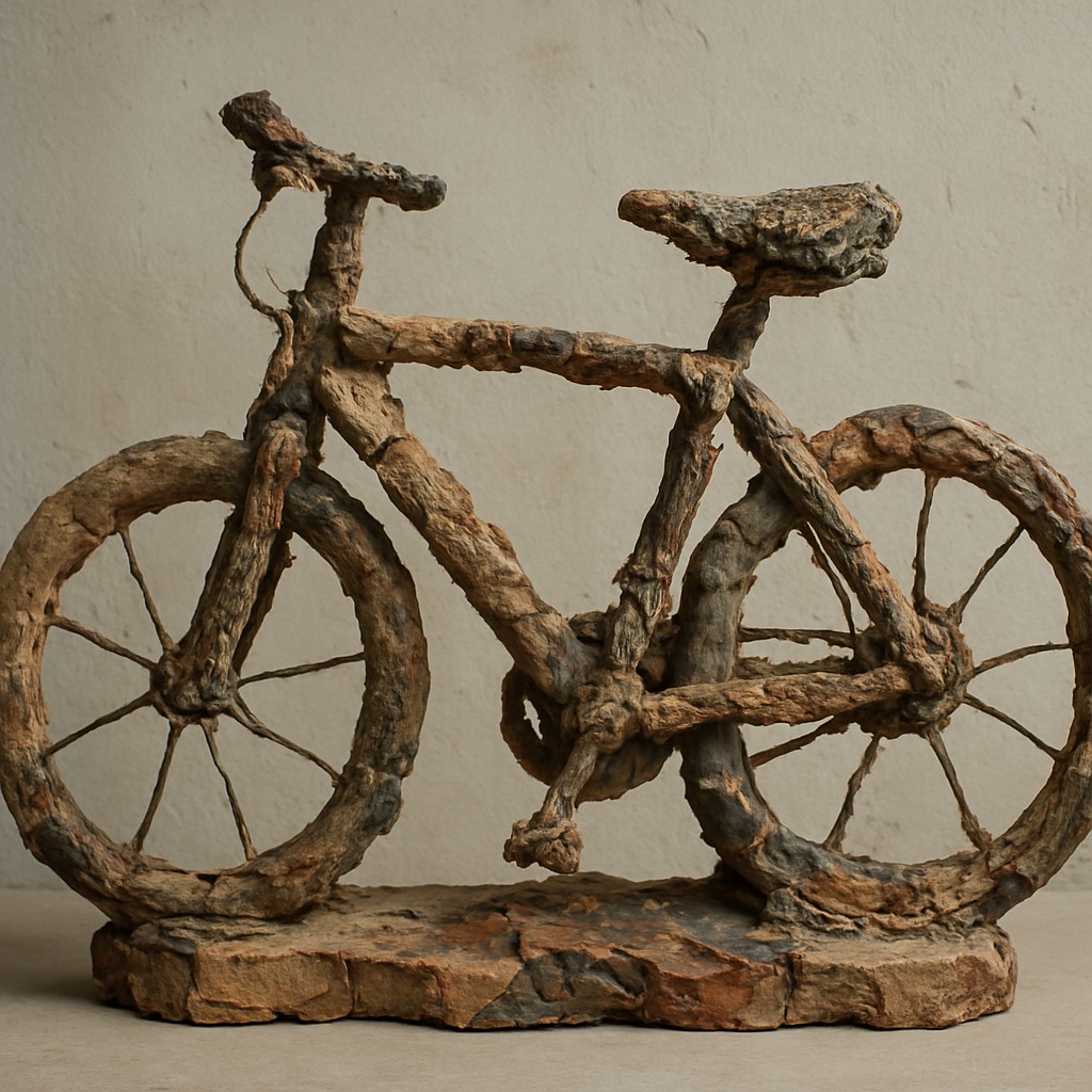 bicyle resting against a wall
